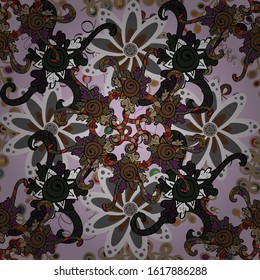 In nice textile style on brown, neutral and gray colors. Floral seamless pattern with watercolor flowers. Vector illustration.
