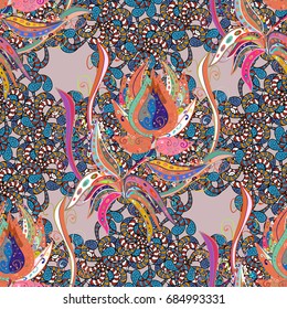 In nice textile style on colored background. Floral seamless pattern with watercolor flowers. Vector illustration.