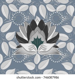 In nice textile style on gray, neutral and blue colors. Floral seamless pattern with watercolor flowers. Vector illustration.