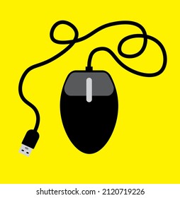 Nice and tidy computer mouse logo vector on a yellow background suitable for design, editors and illustrations

