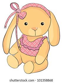 nice toy rabbit sits with a bow on her head and her blouse