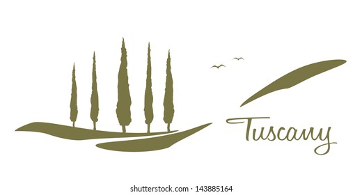 A nice Tuscany graphic with some trees and the text Tuscany svg