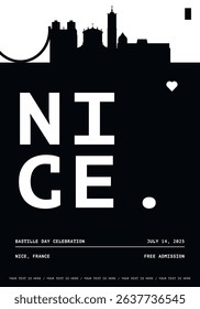 Nice typography minimalist vector poster for national event, public holiday, independence day, festival layout. Brochure, leaflet, flyer, presentation image template for France city