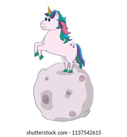nice unicorn with hairstyle jumping in the moon