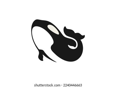 A nice and unique minimal logo featuring a killer whale created in a negative space style. svg