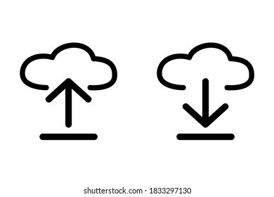 Buen icono de botón de carga y descarga desde la nube con un subrayado. adecuado para la web, ilustración vectorial, estilo de diseño plano