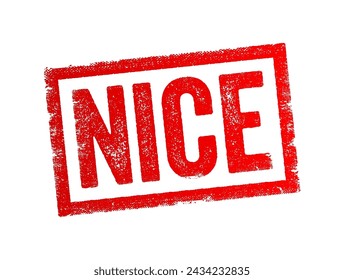 NICE - used to describe something pleasant, agreeable or enjoyable, text concept stamp