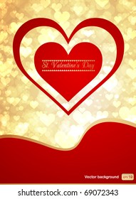 Nice valentine background with golden glowing hearts