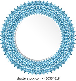 Nice vector blue frame with floral elements and arabesques. Fine greeting card