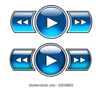 Nice vector blue glossy buttons including play, fast forward and fast backward. Top three can be used as normal buttons and lower three as roll over buttons. Will add stop, pause and open soon.