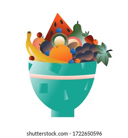 Nice vector bowl of colorful summer fruits and berries. 