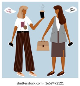 
Nice vector business illustration with girls and morning coffee