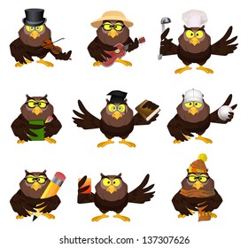 Nice vector cartoon set of owls
