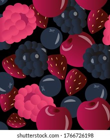 Nice vector colorful summer berry poster with fresh berries. Bright vector berries with gradient. Catchy poster for 
greeting card, summer festival, beach party and sales.