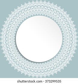 Nice vector frame with floral elements and arabesques. Light blue and white greeting card
