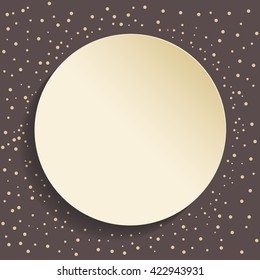 Nice vector frame with golden dots and volume circle. Fine greeting card