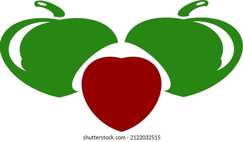 nice vector, green color, two apple and heart shape, white background.