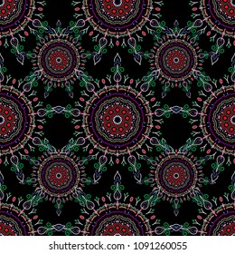 Nice vector hand-drawn illustration. Elegant violet, gray and blue seamless pattern with and Mandala elements.