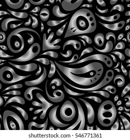 Nice vector hand-drawn illustration. Elegant gray seamless pattern with floral and Mandala elements.