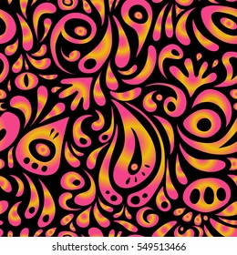 Nice vector hand-drawn illustration. Elegant yellow and pink seamless pattern with floral and Mandala elements.