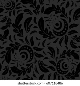 Nice vector hand-drawn illustration. Elegant gray and black seamless pattern with doodle and Mandala elements.