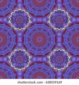 Nice vector hand-drawn illustration. Elegant red and violet seamless pattern with and Mandala elements.