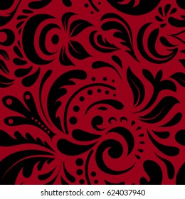 Nice vector hand-drawn illustration on a red back. Elegant seamless pattern with doodles and Mandala elements.