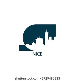 Nice vector icon with skyline, panoramic view, outlook shape. France city landmarks logo concept. Flat isolated graphic, badge