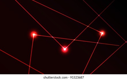 Nice vector laser light in red color and dark background. Beam.