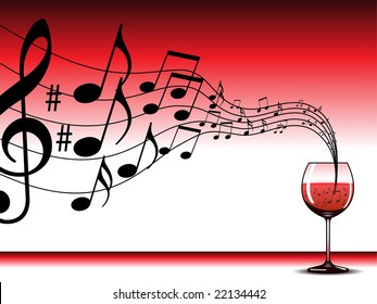 Fondo agradable de la música del Vector con la copa de vino