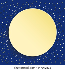 Nice vector navy blue card with golden dots and volume circle. Fine greeting card