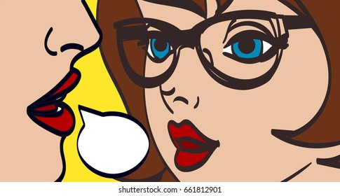 nice vector pop art retro comic  illustration. Woman whispering gossip or secret to her friend. Speech bubble. Eps 10