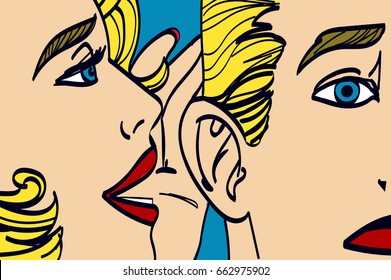 nice vector pop art retro comic  illustration. Woman whispering gossip or secret to her friend. Speech bubble. Eps 10