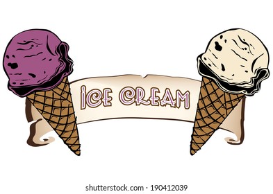 nice vintage ice cream label with blueberry and vanilla ice