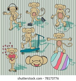 Nice vintage vector monkey set. And also includes EPS 8 vector