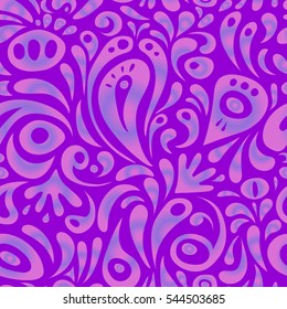 Nice violet hand-drawn seamless vector illustration. Elegant seamless pattern with floral and Mandala elements.
