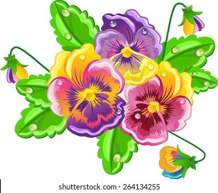 Nice violets. The victor illustration of bright violets with dew-drop.
