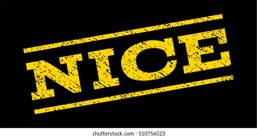 Nice watermark stamp. Text tag between parallel lines with grunge design style. Rubber seal stamp with dirty texture. Vector yellow color ink imprint on a blue background.