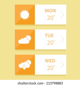 Nice weather forecast app design for website or smartphone app / Flat weather forecast app design