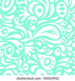 Nice white and blue hand-drawn seamless vector illustration. Elegant seamless pattern with floral and Mandala elements.