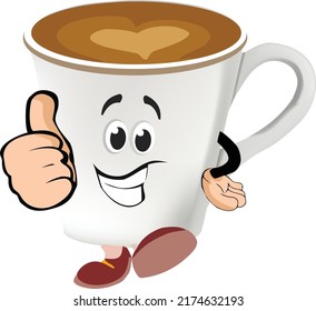 schöne weiße Kaffeetasse mit Daumen nach oben