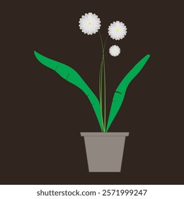 nice white and green flower plant with flower pot vector art design