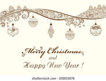 Nice winter background with Christmas ornaments and snowflakes 