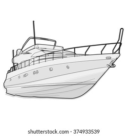 Nice wire black and white boat on white, fishing on a ship with outline background for poster illustration for web page - isolated flatten illustration master vector icon