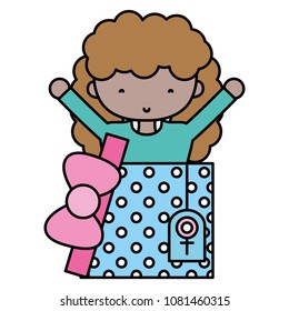 nice woman inside present with ribbon bow