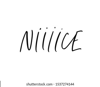 Nice word, hand drawn line calligrapy. Beautiful and pretty ink pen vector lettering. T shirt decorative print. Joyful emotion. Good mood, sensation, blissful feeling.