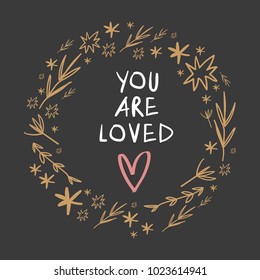 Nice wreath, frame template. Hand letters. Decor elements, postcard, sticker, card for social networks and for printing. Vector, clip art. Isolated.