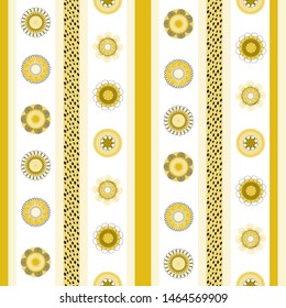 Nice yellow flowers in a row, with yellow stripes and black dots that separate them. The flowers have linear strokes that give it texture.