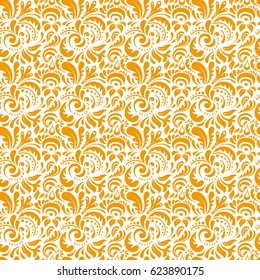 Nice yellow hand-drawn seamless vector illustration. Elegant seamless pattern with doodle and Mandala elements.