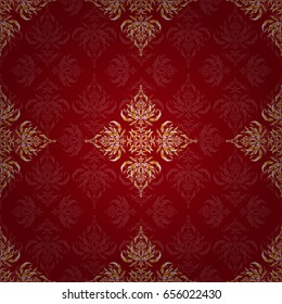 Nice yellow and red hand-drawn seamless vector illustration. Elegant seamless pattern with and Mandala elements.